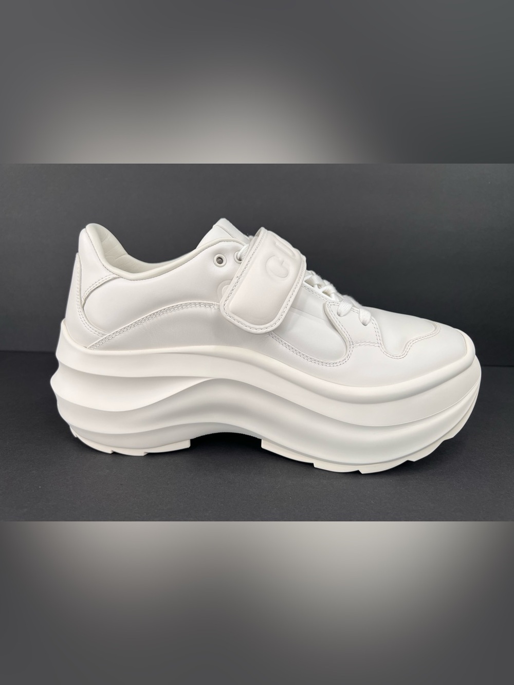 GUCCI Wave White Leather Logo Platform Ace Wedge Women Sneakers Size EU 39